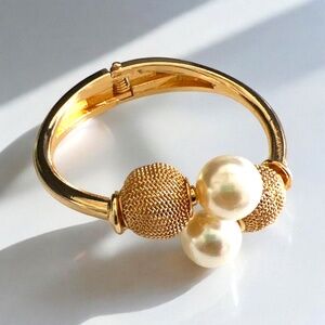 Gold Baroque Pearl-Embellished Cuff Bracelet